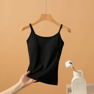 ZISU | Black One-Piece Vest Bra Set Womens Summer Sleeveless Base Layer Outerwear U-Neckline High Elasticity Warmth Pure Color