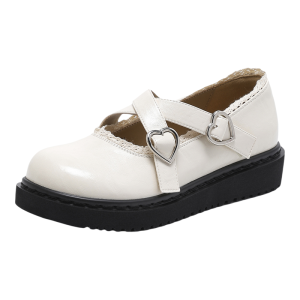 Josiny | White Mary Jane Shoes Thick Sole