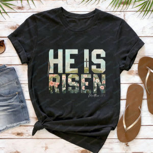 He Is Risen Matthew 28 6 Easter T Shirt for Women Christian Religious Graphic Tees Casual Short Sleeve Faith Based Holiday Tops