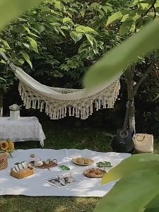 200cm*150cm Hammock Bohemian Style Brazil Lace Tassel Luxury Double Hammock Mesh Chair Indoor Hanging Swing Home Decoration