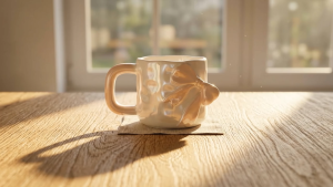 Damda Handmade 3D Ribbon Ceramic Mug Home Cafe Decor Unique Birthday Gift Idea