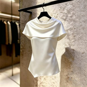 SHUAIYUE | Áo Sơ Mi Tay Ngắn Form Rộng Cổ Pile Elegent Trắng