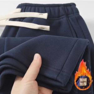 กางเกงวอร์มผู้ชาย ทรงตรง หนา ทรงหลวม สไตล์ฤดูใบไม้ร่วง/ฤดูหนาว กางเกงวอร์มลำลอง หนา ผ้าฟูฟู่ สำหรับเยาวชน อายุ 15-24 ปี