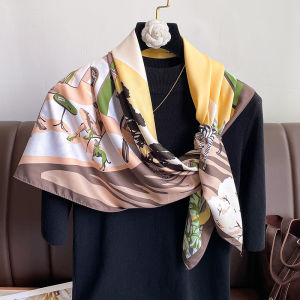 Luxury Brand Square Scarf For Women Design Shawl Wrap 90cm Print Twill Silk Women Hijab Female Foulard Headband Bandana