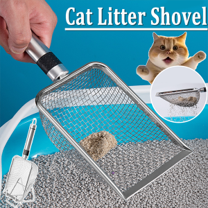 Cat Litter Stainless Steel Cat Poop Shovel Pet Cleaning Tool with Wooden Handler