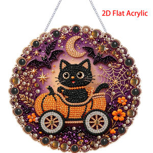 2D flat diamond painting kit Halloween pattern acrylic pendant 3D mixed size pearl crafts holiday window and wall decorations