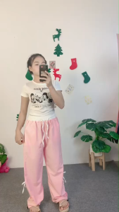 ชุดเซ็ตแฟชั่น เสื้อยืดแขนสั้น+กางเกงขายาว สไตล์สดใส สวมใส่สบาย