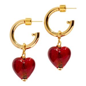 Handmade Venetian Glass Heart Shaped Earrings Red Fashion Jewelry Gift SimpleRituals Womens Elegant Drop Earrings