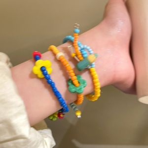 Dopamine Color Block Flower Beaded Bracelet Womens Summer 2025 New Trend High-End Feeling Colorful Stackable Hand Jewelry