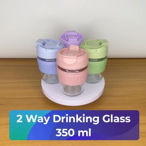 PrintYourStyle 350ml/500ml Reusable 2 Way Drinking Glass Cup Mug W/ Lid Straw Handle & Protective Sleeve For Coffee & Juice