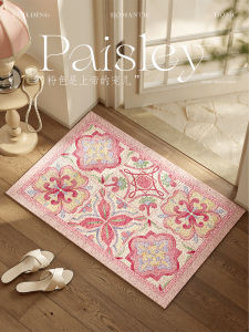 Pink Floral Brick Square Mat Peasley French Style Entrance Rug Dust Scraper Country Life PVC Material Plant Pattern Machine Knitted