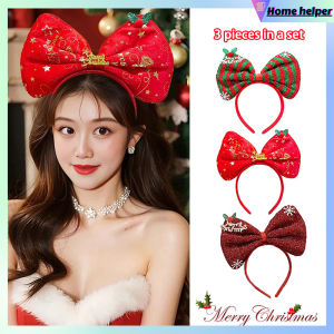 3pcs/set Christmas Headband Female Christmas Hair Clip Headdress Holiday Decorative Gift Big Bow Headband Hair Accessories Headdress