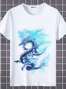 New Arrival Mens Short Sleeve T-Shirt Dominant Personality Tattoo Casual Versatile Trendy Summer Popular round Neck Cotton Tee