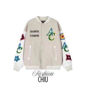 Áo khoác bomber varsity jacket chất nỉ dạ dày dặn phối tay da PU cao cấp hoạ tiết chữ AC áo khoác bóng chày nam và nữ
