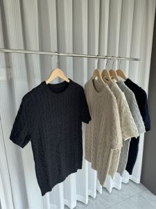 Phong Cách Ý Nguyên Chất Cotton Vải Bông Áo Len Dệt Kim Nam Thoải Mái Cổ Tròn Thời Trang Áo Chui Đầu Mùa Hè Thời Trang Quần Áo Ngắn Tay Màu Trơn