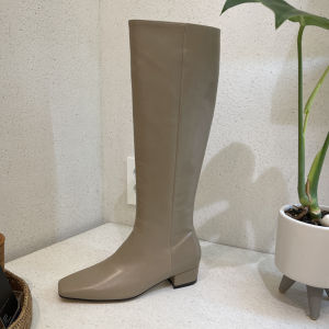 Seoul 2025 Dongdaemun Autumn Square Toe Medium Heel Side Zipper Long Boots Simple Retro Thick Heel Womens Boots Fashionable High Tube