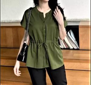 Atasan kemeja polos Casual Tali Serut Pinggang Kancing Aktiv Busui Fredly bahan moscrepe atasan wanita terbaru 2024 atasan wanita jumbo baju atasan wanita yg viral
