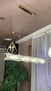 Long LED Ceiling Chandelier Luxury Crystal Pendant Light Cafe Living Room Restaurant Design Art Lamp Modern Ceiling Chandelier