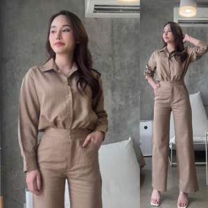 เสื้อเชิ้ตผู้หญิงแขนยาว ลินินผสม อกฟรีไซส์ ไม่เกิน42” (เฉพาะเสื้อ)