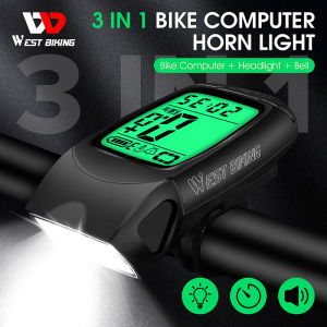 WEST BIKING Bicycle Computer Bicycle Front Light Headlight With Speedometer Horn LED USB Rechargeable Bike Lamp Cycling FlashLight Bike Computer Bell Bicycle Accessories
