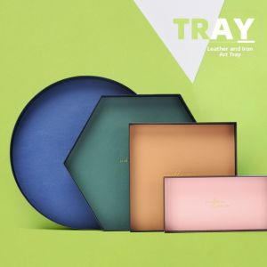 GUANGMANZHI | Muted Color Geometric Design Leather and Metal Storage Tray