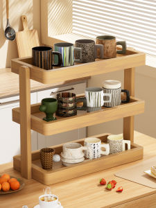 Multi-Layered Bamboo Cup Holder Desktop Tabletop Coffee Cup Tea Cup Storage Rack Home Office Decorative Display Shelf Organizer