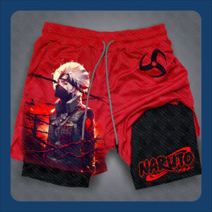 Bandai | Naruto Anime Sasuke Peripheral Print Summer Double-layer Shorts Mens and Womens Commuting Sports Daily Sports Shorts