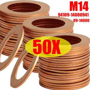 50PCS M14 Car Oil Drain Plug Gasket Copper Car Flat Seal Ring Gasket Engine Oil Pan Oil Drain Screw Gasket 94109-14000941 09-14000 Suitable for Honda Civic 1996-2018 CR-V 2007-2017
