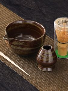 Thick Ceramics Matcha Bowl with Spout Tea Whisking Tool Brush Point Matcha Cup Stirrer Tea Cane Set Tea Ceremony Accessories