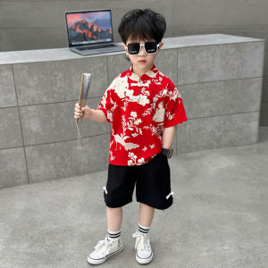 ชุดกี่เพ้าจีนสำหรับเด็กชาย ชุดชาติพันธุ์สีแดง ชุดคลุมศีรษะ ชุดฮันฟู่ ชุดเด็กชาย ชุดกี่เพ้าจีนฤดูร้อน ชุดเด็กชาย