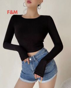 CROPTEE CROP BAJU CROP TANGAN PANJANG (FE.17) SPANDEK KOREA PREMIUM