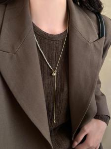 Pearl Asymmetric Tassel Long Necklace for Women Fall and Winter Elegant Drawable Sweater Chain Minimalist Fancy Clavicle Chain