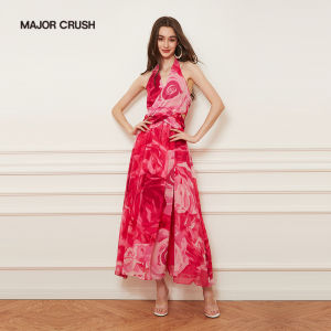 French Style Vacation Wear Slimming Dyeing Halter Dress