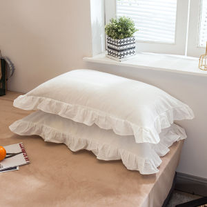 Ins Style Cotton Pillowcase with Lace and Zipper Pair