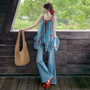 Light Wash Bell Bottom Wide Leg Jeans Womens Loose Fit Straight Casual High Waist Cotton Stretch Denim Summer Pants