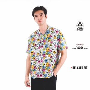 Aerostreet Kemeja Rayon Printing Cute Skull Hawai Motif Terang Pria Wanita QCBAA