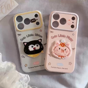 3D Paste Plush Cartoon Pig Pink Soft Case for iPhone 12 13 14 15 16 17 Pro Max Personalized Phone Case for iPhone 15 Pro Max Case