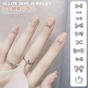 Nail Bow Pearl Diamond Jewelry Super Flash Zircon Japanese-Style and Internet-Famous Nail Metal Stereo Rhinestone Decorations