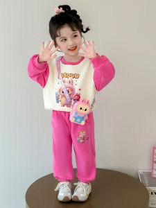 Spring Autumn Childrens Casual Sportswear Set for Girls 2025 New Style Two-Piece Long Sleeve round Neck Pullover Outfit