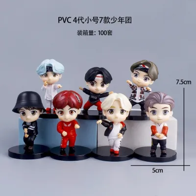 Bandai | BTS 7pcs/set Action Figures Doll Model Toy RM Jin Suga Jhope Jimin V Jungkook Star Idol Collectible Figure Fans Gift for Fans