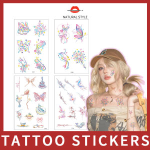 สติกเกอร์รอยสักสีรูปผีเสื้อ INS กันน้ำและติดทนนานสไตล์ญี่ปุ่นเรียบง่ายสร้างสรรค์