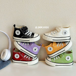 Kids High-Top Canvas Shoes Spring & Fall K-style Boys and Girls Five-Pointed Star Board Shoes Childrens Velcro Baby White Shoes