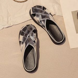 Womens Flat Sandals and Slippers with Anti Slip Cow Rib Soles Summer New Pregnant Womens Sandals Soft Bottom Baotou Muller Half Slippers
