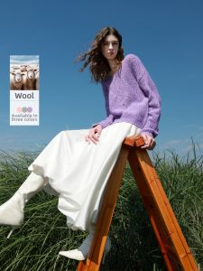 3COLOUR·S | Spring Lace Hollow V-Neck Oversized Raglan Sweater