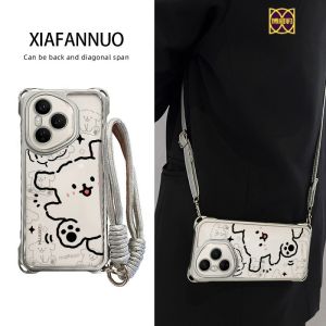 Luxurious Cute Doggies Full Cover Huawei Honor 400 pro 300 Ultra Phone Case Womens Crossbody Protective Shell with Lanyard