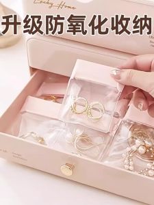 Isi 10 Lembar Tas Penyimpanan Perhiasan Bahan Pvc Bening Transparan Tas Kalung Perhiasan Anti Oksidasi Merah Muda Ukuran 6x8cm / 7x10cm