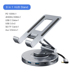Cabletimes | CABLETIME 8 in 1 Multi USB C HUB 4K 60Hz HDMI 360 Rotating Stand 100W 5Gbps Transfer SD TF Reader for Tablet iPad Pro Air