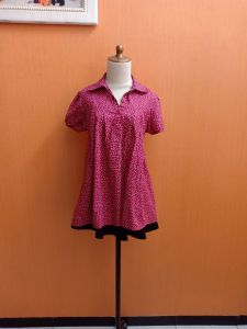 atasan kemeja wanita merah polkadot GRAPHIS cewek M L lengan pendek blouse berkerah kerja kantor kuliah