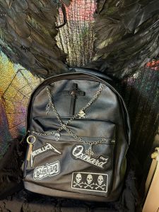 Original Spicy Girl Double Shoulder Bag Punk Rock High Capacity Letter Splicing Backpack for Young Women Chain Detail PU Leather