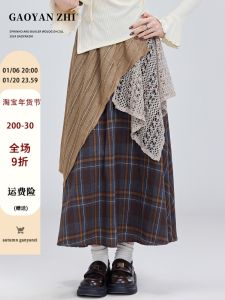 High Waist Plaid Midi Skirt Womens Spring Autumn Vintage Style A-Line Slimming Asymmetrical Skirts for Young Adults